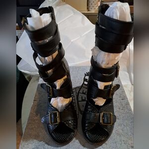 Freebird By Steven Bond Sandals Black Reptile Print Leather 9M